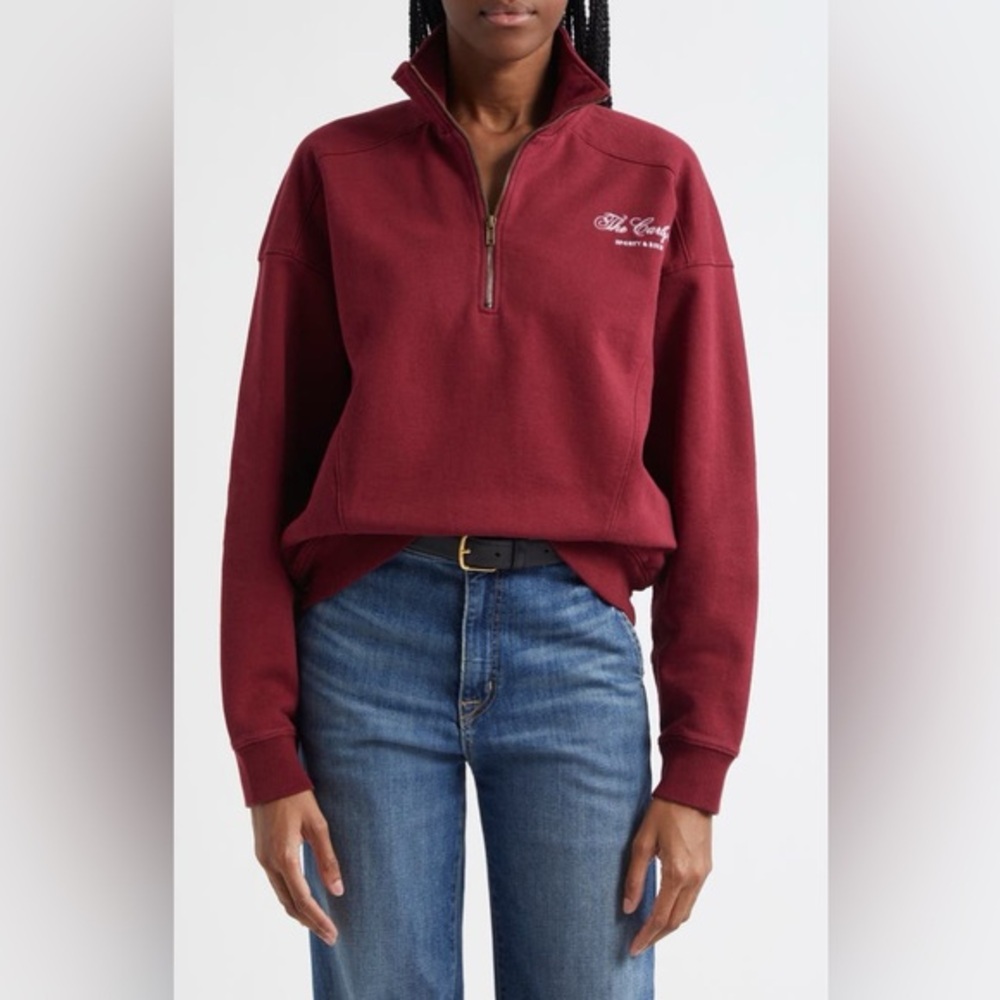 Sporty & Rich X The Carlyle Embroidered Quarter Zip Sweatshirt